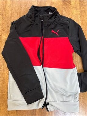Puma Black, Red & Light Gray Colorblock Track Jacket